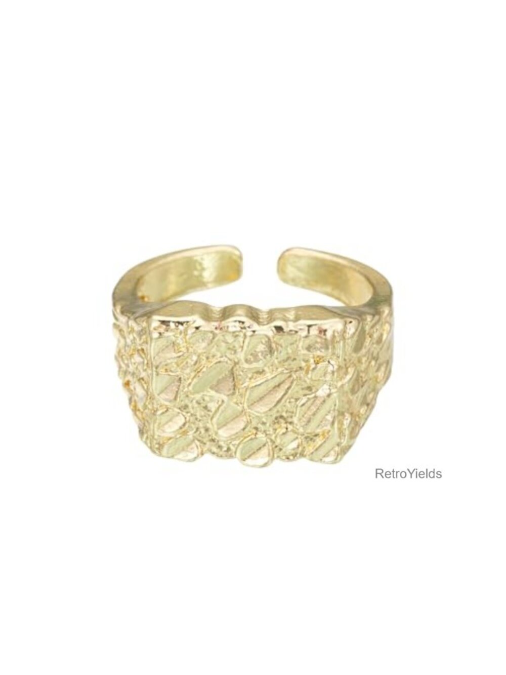 14K White Gold Plated Diamond-cut Textured Nugget Rings Smashed Vintage Wide